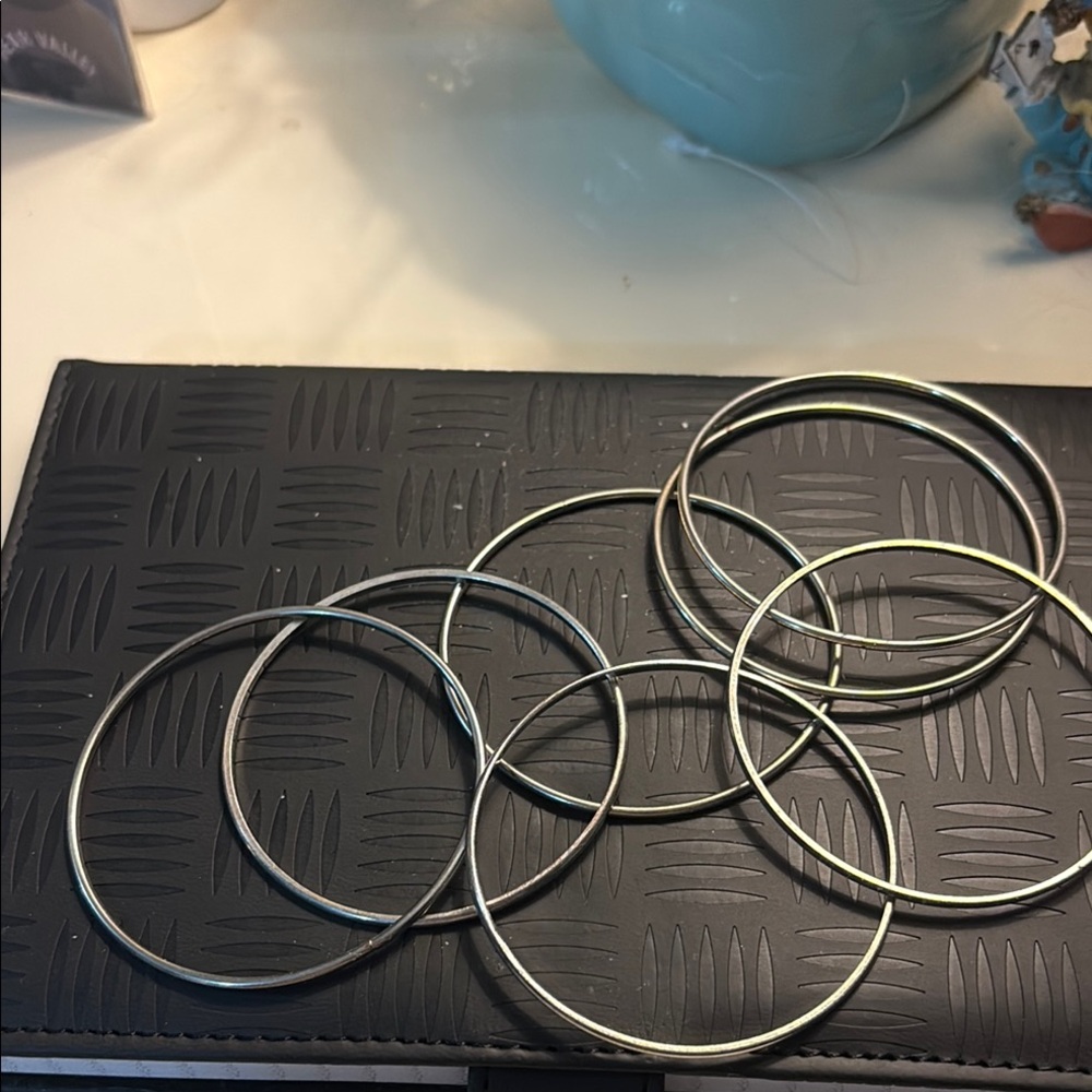 Silver Bangle Bracelets Set - image 1